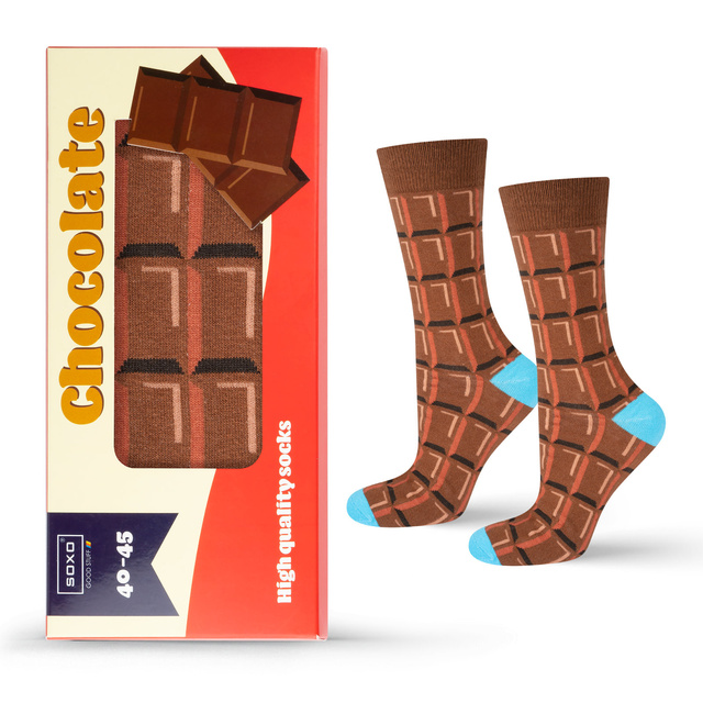 1 Paar von lustigen Socken mit Schokoladenmotiv in einzigartiger Verpackung | Herrensocken | SOXO