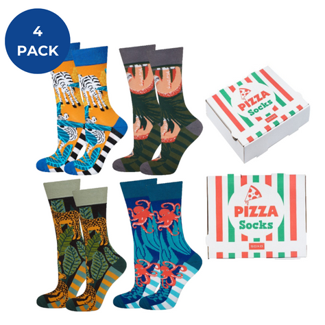 4 Paar von lustigen Socken mit Pizzamotiv einzigartiger Verpackung | Herrensocken | SOXO