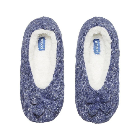 OUTLET Blaue Hausschuhe Damen Ballerinas SOXO gestrickt mit Fell und weicher Sohle