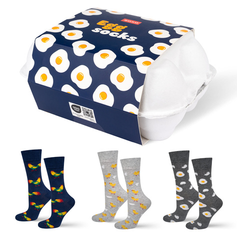 3 Paar von lustigen Socken mit Eggsmotiv in einzigartiger Verpackung | Damen-/Herrensocken | SOXO