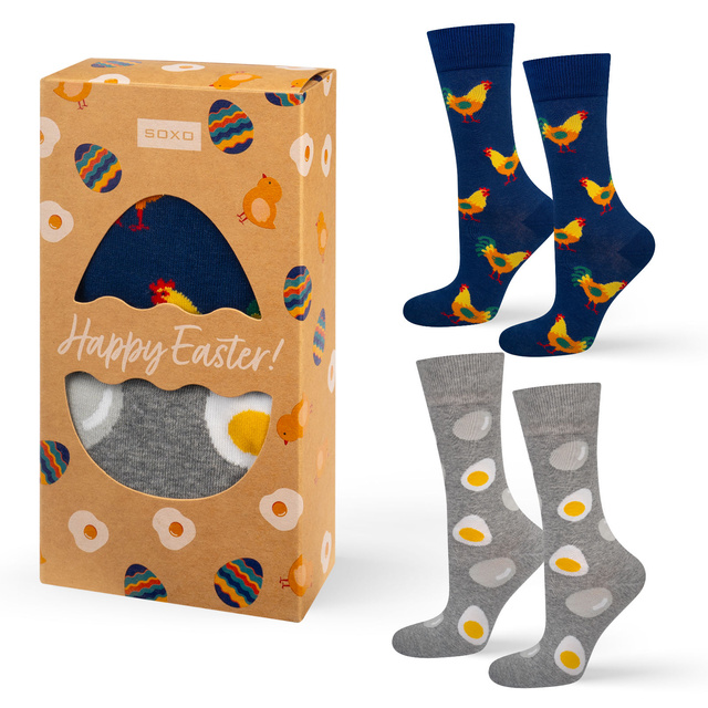 2 Paar von lustigen Socken mit Ei und Hahnmotiv in einzigartiger Verpackung | Herrensocken | SOXO