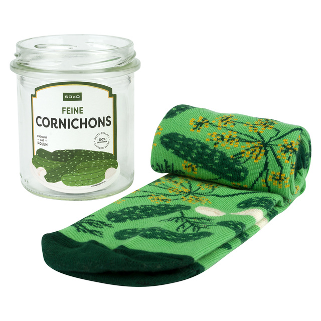 2 Paar Socken mit Hering- & Gurkenmotiv im Glas – Lustige Geschenkidee