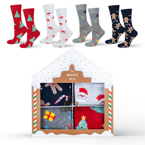 4 Paare von lustigen Socken mit Weihnachtsmotiv in einzigartiger Verpackung | Herrensocken | SOXO