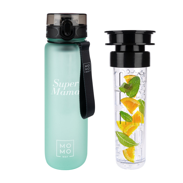Wasserflasche mit Fruchteinsatz, hellgrün, für Kinder und Erwachsene | BPA free | Tritan | MOMOWAY