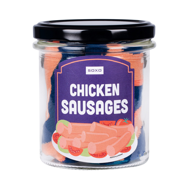 1 Paar von lustigen Socken mit Chicken Sausagesmotiv im einem Glas | Herrensocken | SOXO