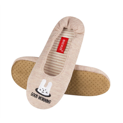 OUTLET Beige Hausschuhe Damen Ballerinas SOXO mit Untertiteln und weicher Sohle 