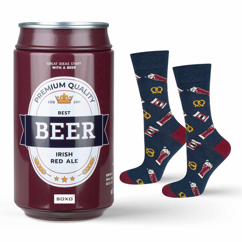 1 Paar von lustigen Socken mit Irish Red Ale Biermotiv in einzigartiger Verpackung | Herrensocken | SOXO