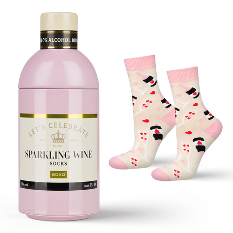  1 Paar von lustigen Socken mit Sparkling Wine motiv in einzigartiger Verpackung | Damensocken | SOXO