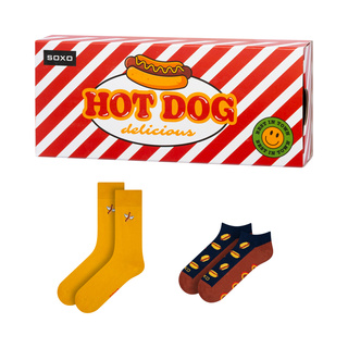 2 Paar von lustigen Socken mit Hot-Dog motiv in einzigartiger Verpackung | Herrensocken | SOXO