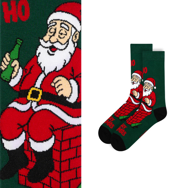 Socken mit Frechem Weihnachtsmann und Flaschen-Motiv