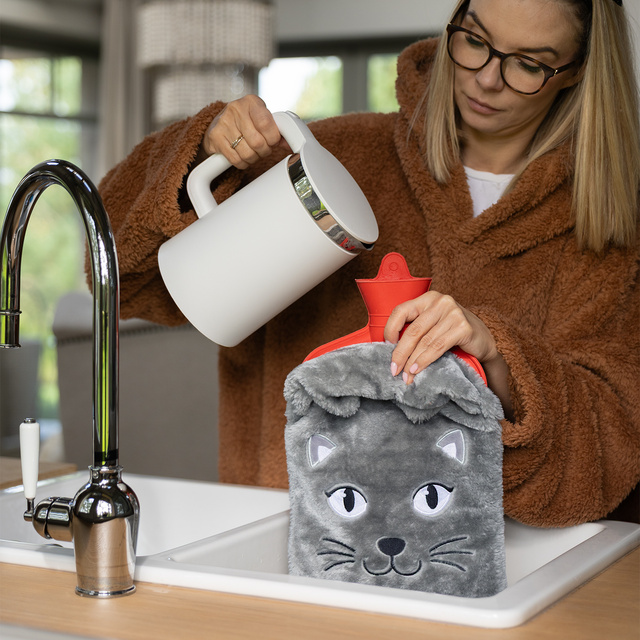 Wärmflasche mit Katzen-Bezug 3,5 L