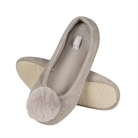 Grau Hausschuhe Damen Ballerinas SOXO mit Pompon und weicher Sohle TPR