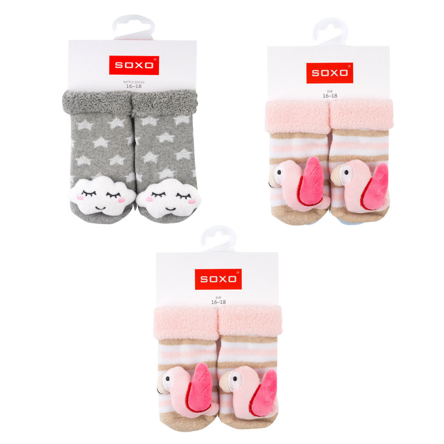 Set mit 3x Bunte Babysocken mit Rassel | SOXO