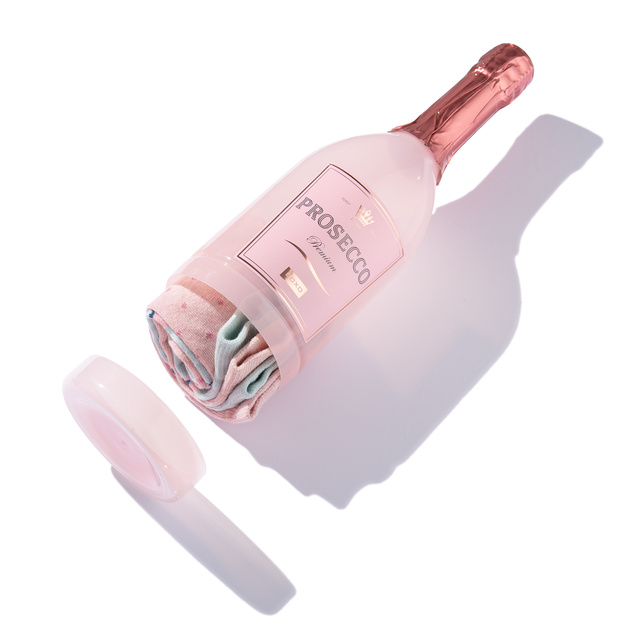 2 Paar von lustigen Socken mit Proseccomotiv in einzigartiger Verpackung | Damensocken | SOXO