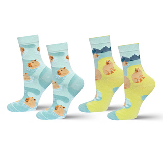 2 Paar von lustigen Socken mit Capybara im Wasser-Motiv | Damen-/Herrensocken | SOXO