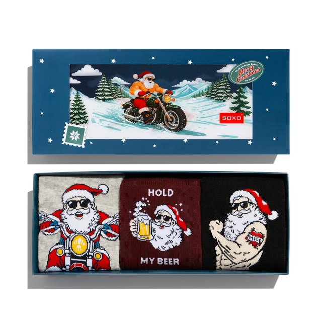 Socken mit Frecher Weihnachtsmann Motorradfahrer 3er-Pack