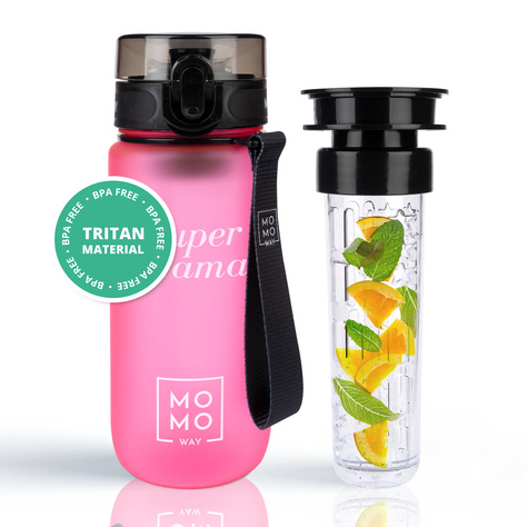 Wasserflasche mit Fruchteinsatz, rosa | BPA free | Tritan | MOMOWAY