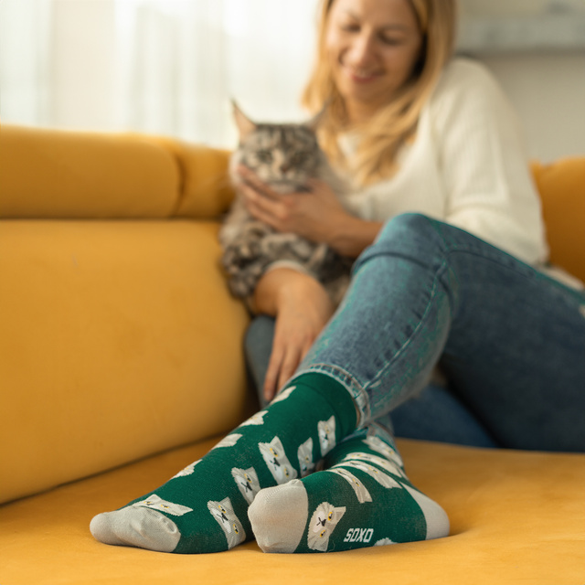 Socken mit Katzen-Motiv in Dose