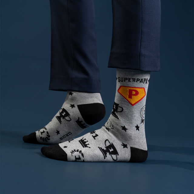 Set Socken Super Papa-Motiv + Tasse + Schlüsselanhänger