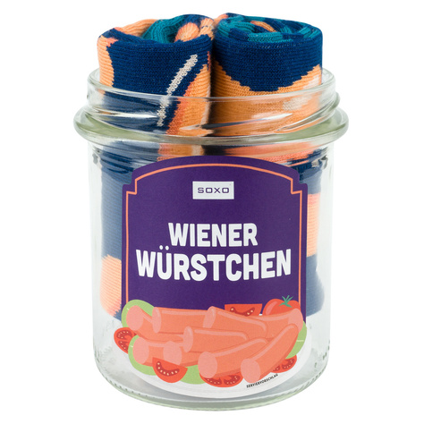 1 Paar von lustigen Socken mit Wurst im einem Glas | Damen-/Herrensocken | SOXO