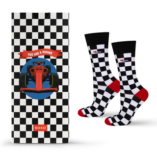 Socken mit Formel-1-Motiv im Grußkarten-Stil