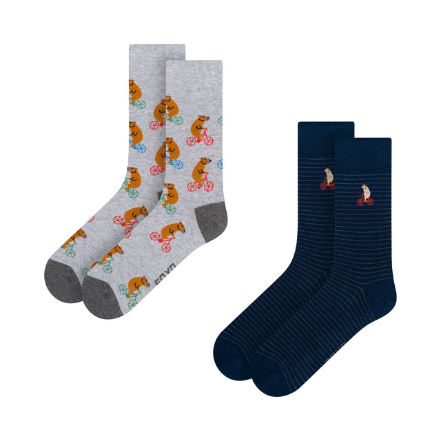 Socken mit Wasserschwein auf Fahrrad-Motiv 2er-Pack