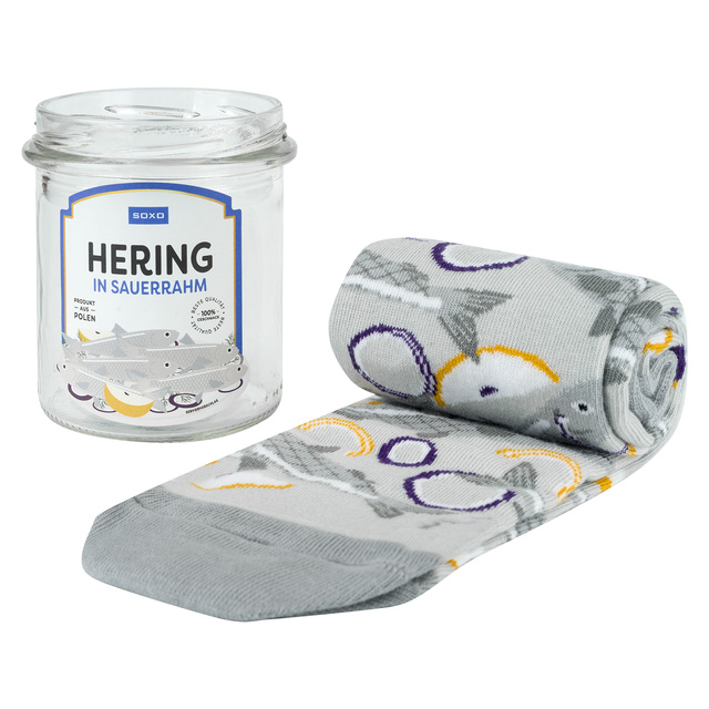 2 Paar Socken mit Hering- & Gurkenmotiv im Glas – Lustige Geschenkidee