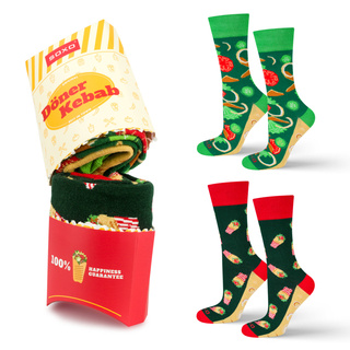 2 Paar von lustigen Socken mit Kebabmotiv in einzigartiger Verpackung | Herrensocken | SOXO