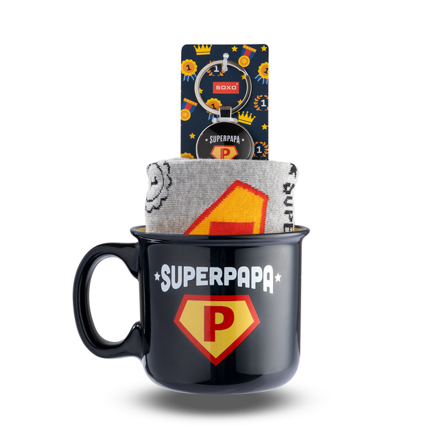 Set Herrensocken Super Papa in einer Tasse mit Schlüsselanhänger