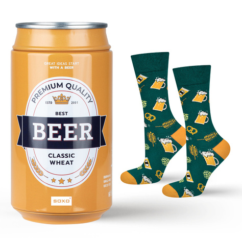 1 Paar von lustigen Socken mit Biermotiv in einzigartiger Verpackung | Herrensocken | SOXO