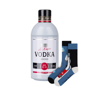 Socken mit Vodka-Motiv in Flaschenverpackung