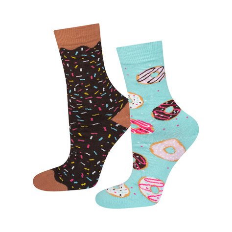 1 Paar von lustigen Socken mit Donutmotiv in einzigartiger Verpackung | Damensocken | SOXO