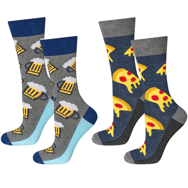 Set mit 2x bunten Herrensocken Bier + Pizza | SOXO