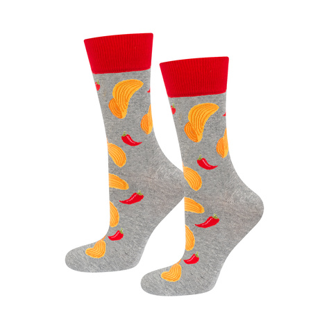  3 Paar von lustigen Socken mit Chipsmotiv in einzigartiger Verpackung | Damen-/Herrensocken | SOXO