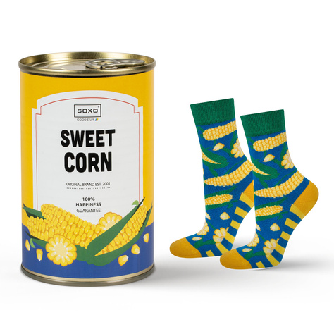 1 Paar von lustigen Socken mit Sweetcornsmotiv in einzigartiger Verpackung | Damensocken | SOXO