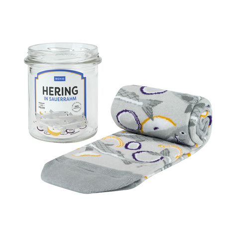 1 Paar von lustigen Socken mit Heringmotiv im Glas  | Damen-/Herrensocken | SOXO