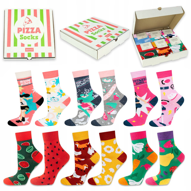  6 Paar von lustigen Socken mit Pizzamotiv einzigartiger Verpackung| Damensocken | SOXO