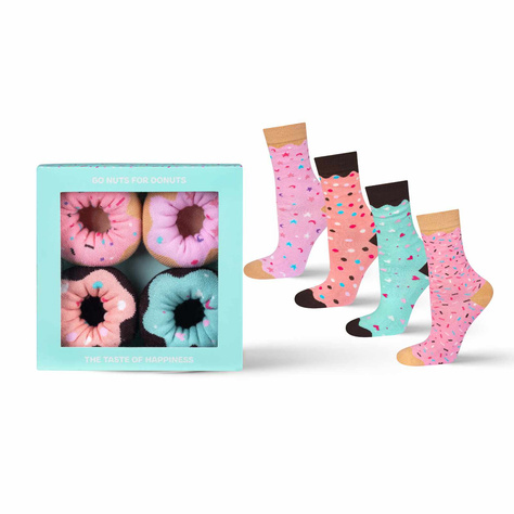 2 Paar von lustigen Socken mit Donutmotiv in einzigartiger Verpackung | Damensocken | SOXO