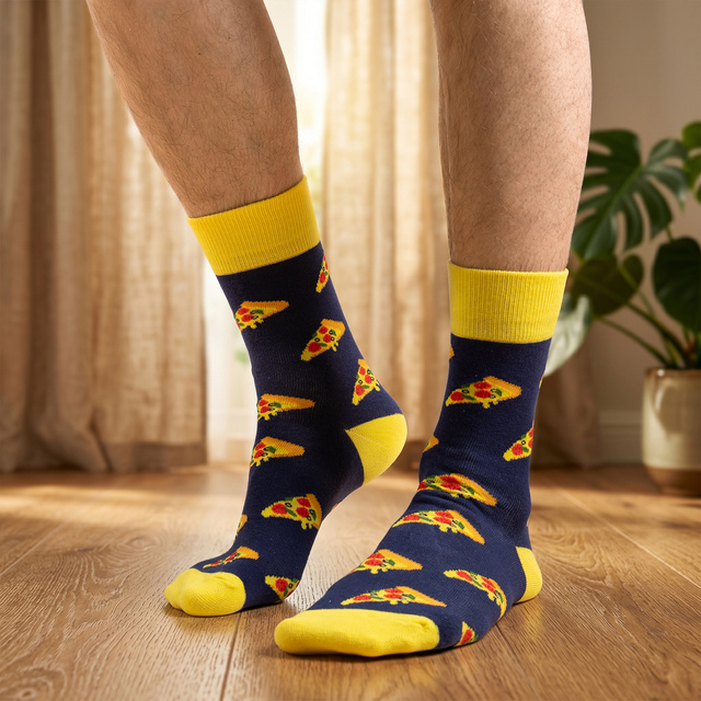Socken mit Pizza-Motiv