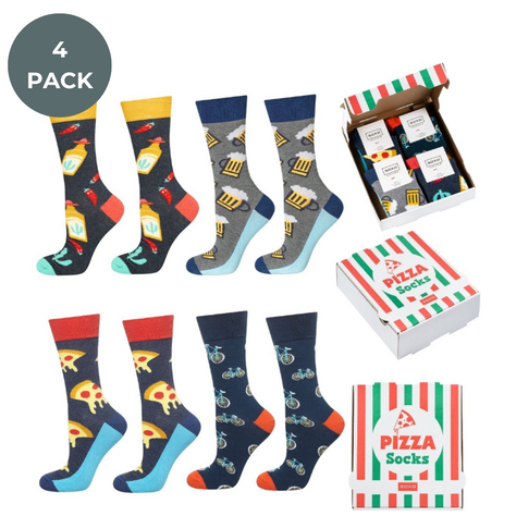 4 Paar von lustigen Socken mit Pizzamotiv einzigartiger Verpackung| Herrensocken | SOXO