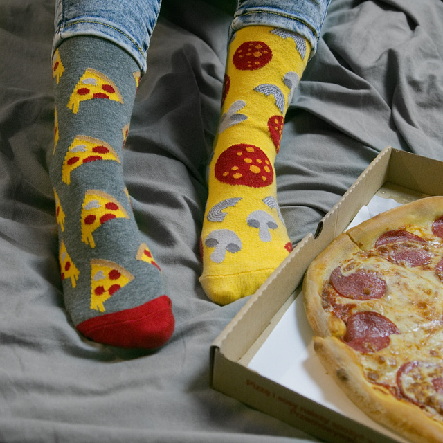 Bunte Set 3x Damen Socken SOXO nicht übereinstimmende Lustige Pizza