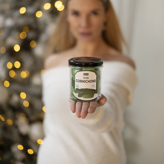 1 Paar lustige Socken mit dem Motiv von Cornichons im einem Glas | Damen-/Herrensocken | SOXO