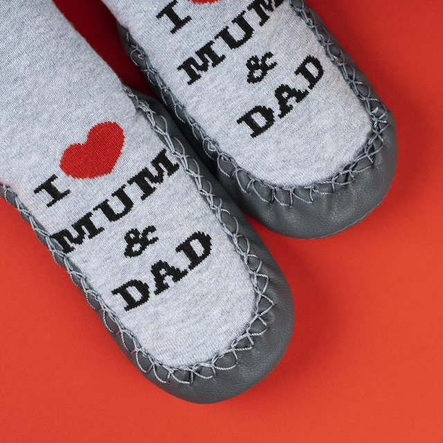 Grau Baby Hausschuhe SOXO mit Ledersohle