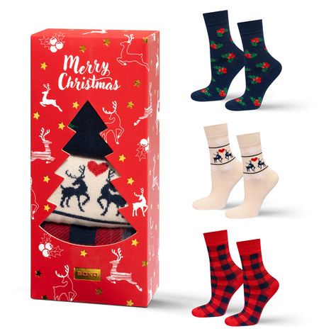 3 Paar von lustigen Socken mit Weihnachtenmotiv in einzigartiger Verpackung | Damensocken | SOXO