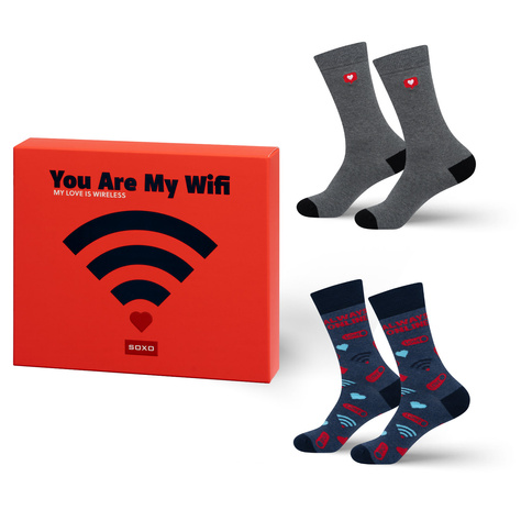 2 Paar von lustige Socken mit Wi-Fi-Motiv in einzigartiger Verpackung zum Valentinstag | Herrensocken | SOXO