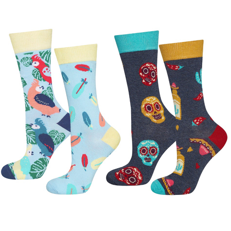  Set mit 2x Damensocken | Papageienmotiv + Mexicomotiv | SOXO