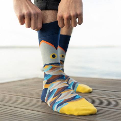 4 Paar von lustige Socken mit Fischereiatlas Motiv in einzigartiger Verpackung | Herrensocken | SOXO