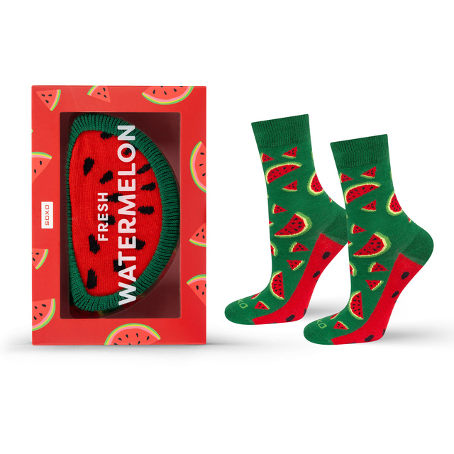 1 Paar von lustigen Socken mit Wassermelonemotiv in einzigartiger Verpackung | Damensocken | SOXO
