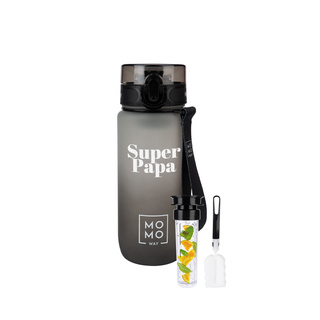 Wasserflasche mit Fruchteinsatz, grau-schwarz | BPA free | Tritan | MOMOWAY