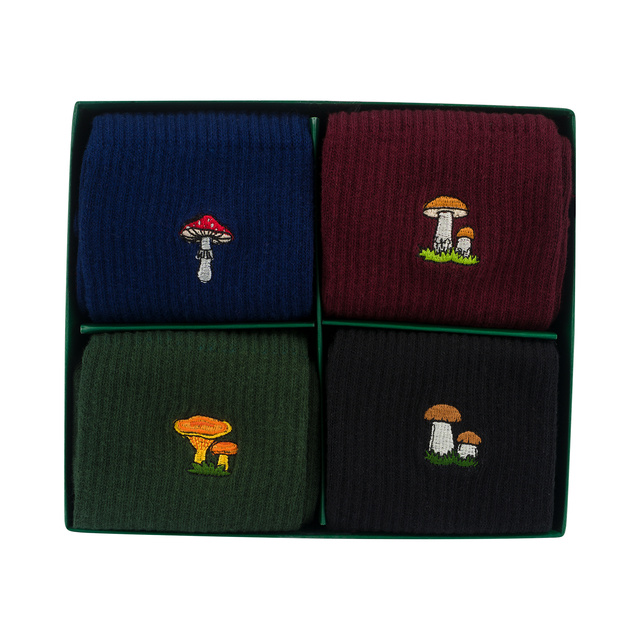 4 Paar von lustigen Socken mit Pilzmotiv in einzigartiger Verpackung | Herrensocken | SOXO